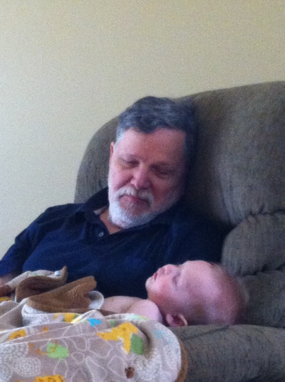 Poppa (my dad) spent the first day of summer vacation snuggling his grandson. I'm one of four girls, so Poppa loves the Man Time. 