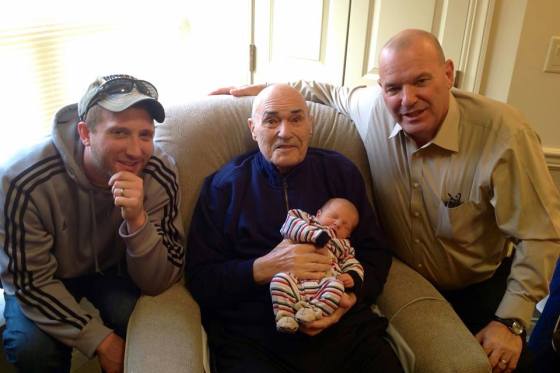 Grandpa meeting a 2 week old D Christmas morning and four generations of Vino men. <3